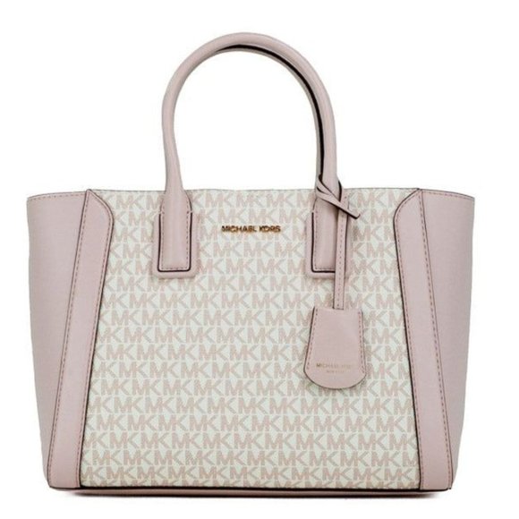Michael Kors Handbags - NEW Michael Kors Kali Medium Satchel iPad Case White Rose Gold Signature PVC Bag